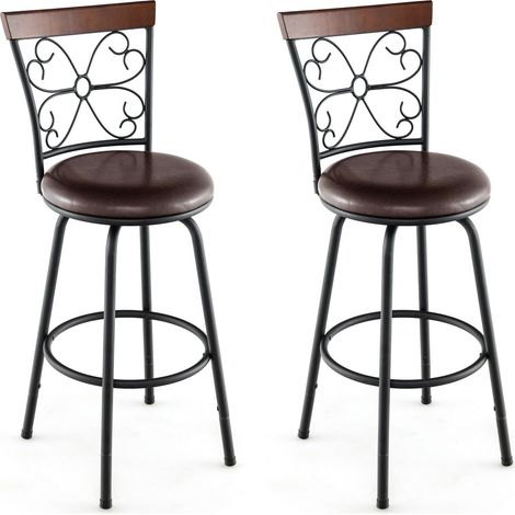 Set of 2 Bar Stool Adjustable Height Swivel Kitchen Dining Chair Cozy Backrest