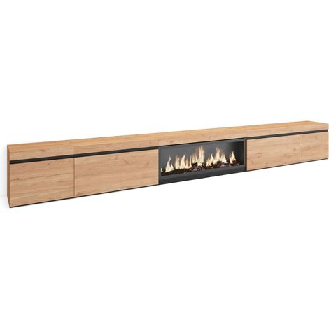 Skraut Home – Meuble TV avec cheminée électrique LED – Grand rangement chêne noir – Dimensions 107x45x35cm – Effet de feu 3D réaliste (1/5)