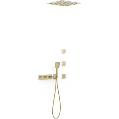 Kit robinet thermostatique encastré 4 voies pour douche B-system Cava doré - TRES 30725406CA
