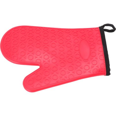 Gant de cuisine en silicone rouge, résistant aux hautes températures, imperméable et antidérapant, avec doublure en coton. (1/5)