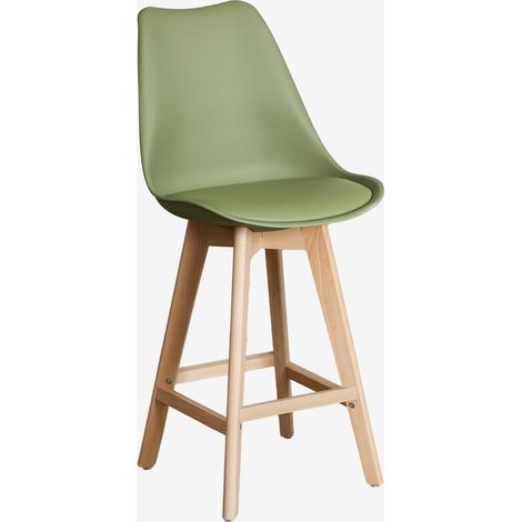 SKLUM Nordischer Barhocker mit Kunstlederkissen Helles Militärgrün ↑65 cm