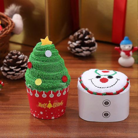 Lot de 2 serviettes de Noël douces et absorbantes, décorées de motifs bonhomme de neige et sapin de Noël. (1/5)