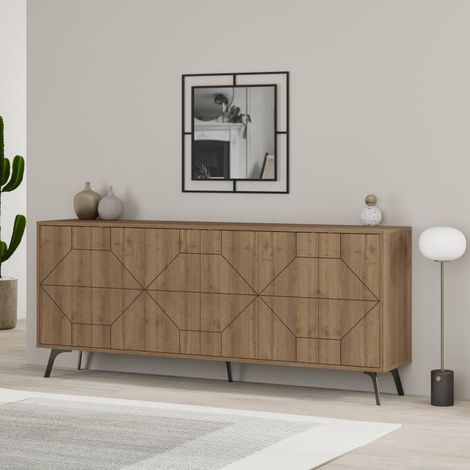Madia con 6 Ante Credenza 184x35x77,4 cm Design Geometrico Moderno in Legno Rovere (1/4)