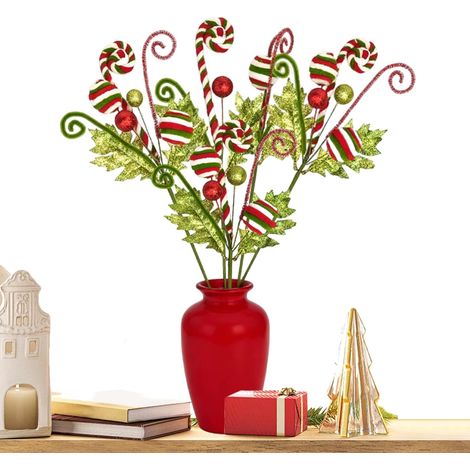 Piques de Noël pour l'Artisanat - 5 Pièces Tiges de Guirlande Canne à Pailletées - Branches de Décoration de Noël - pour Arrangements Floraux Couronnes Guirlandes Centres de Table Manteau Vase (1/5)