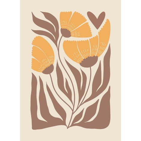 Tableau sur toile fleurs sauvages stylisées 30x45 cm - Impression sur Toile Murale Décorative - Image imprimée en HD sur Toile - Toile sur Châssis en Bois FSC - Fabriqué en France