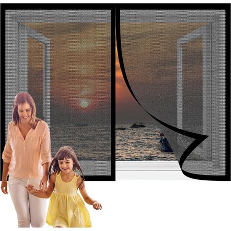Moustiquaire Porte Fenetre Magnétique 79 x 109 cm Moustiquaire Autocollante pour Fenêtre Respirantes, Maille Ultra Fine pour La Plupart Les Types de Fenêtres, Noir (1/5)