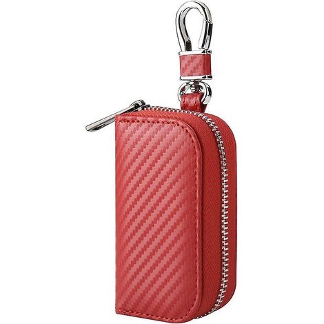 couverture De Pochette De Cl De Voiture (rouge), Bote De Protection De Signal, Tlcommande Antivol En Cuir Rfid Avec Crochet (1/4)