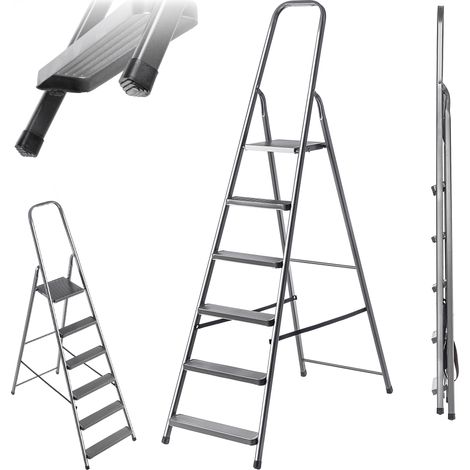 Kadax – Échelle en acier 6 marches – Échelle pliante unilatérale 125 kg – Conçue pour travaux à domicile et projets de bricolage
