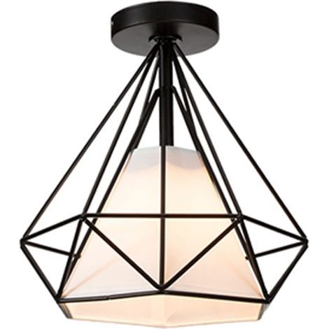 Lampe À Suspension Rétro Vintage En Forme De Diamant 25CM (Noir) Plafonnier Industriel En Métal Et Fer E27 Pour Restaurant Et Café (1/5)
