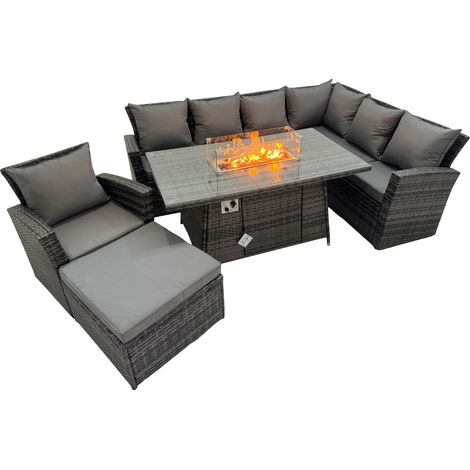 Fimous 8 places Salon de Jardin Exterieur en resine avec Fauteuil Gris foncé mélangé Côté droit (1/5)