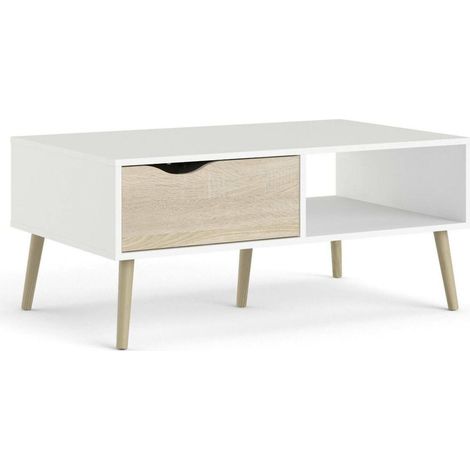 Table basse Sfene, un tiroir, un compartiment, 60.2x98.7x43.3h cm blanc (1/5)