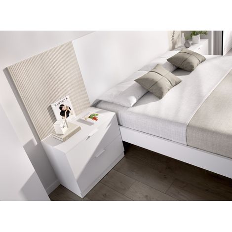 DEKIT LAGO - MESITA DE NOCHE DE DOS CAJONES PARA DORMITORIO - BLANCO - 46 x 50.3 x 34.2 cm (1/5)
