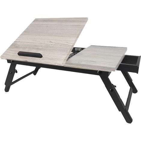 Relaxdays mesa para portátil plegable para cama y sofá, bambú, altura regulable, gris/negro