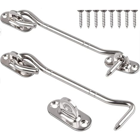 Lot de 2 crochets de porte en acier inoxydable argenté de 10 cm - Crochets de fenêtre - Verrouillage pour porte coulissante, armoire, abri de jardin, garage, jardin -