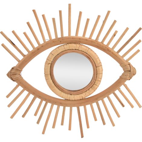 Miroir, Miroir de Maquillage en Verre de Rotin Miroir Tissé en Forme d'oeil en Rotin pour la Décoration de Salle de Bain D'hôtel à la Maison 13.8x13.0in.