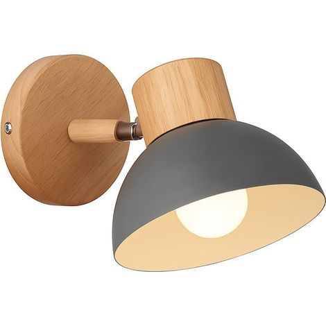 TrAdE Shop Traesio - Applique Da Parete Moderno In Legno Metallo Paralume Orientabile Attacco E27 Ip20 Aq40 - (1/5)