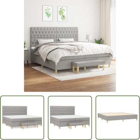 The Living Store Sommier à lattes de lit avec matelas Gris clair 200x200cm Tissu - Lit Plateforme - Lit Double - Matelas À Ressorts Ensachés - Têtière Ajustable - Banc Rangement (1/5)