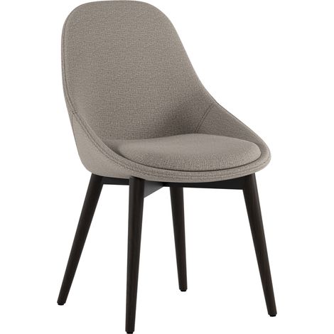 Sedia da pranzo Astrid con struttura in massello di noce e seduta imbottita in tessuto marrone chiaro - Design contemporaneo ed elegante (1/5)