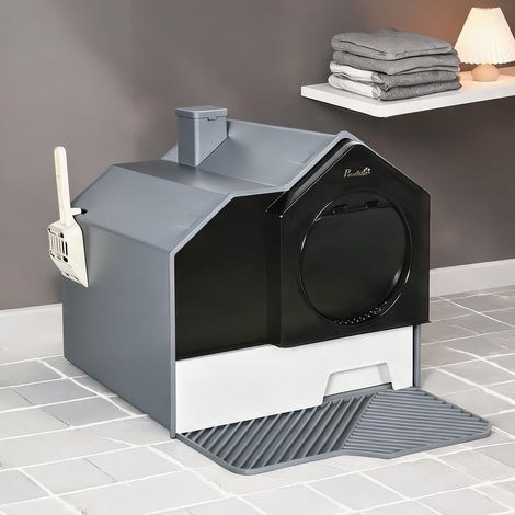 Litière pour chat en forme de cabane avec tapis et pelle (1/5)