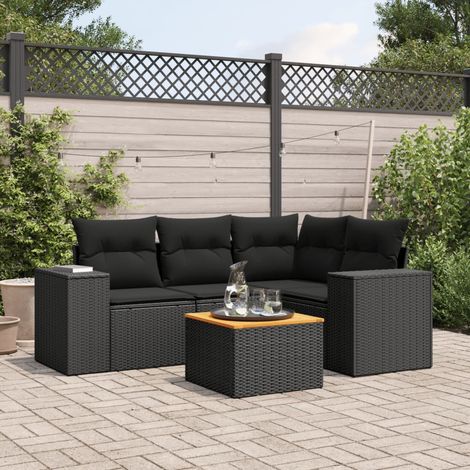 Set de muebles de jardín 5 pzas y cojines ratán sintético negro vidaXL (1/3)