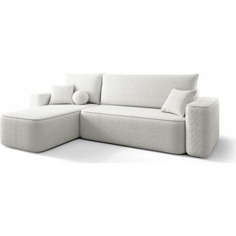 Canapé d’angle tissu bouclé convertible avec coffre CENA angle gauche-Gris clair-angle gauche (1/5)