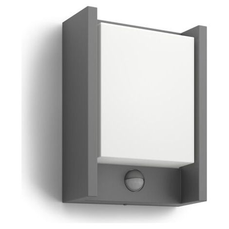 Moderne solarbetriebene LED-Wandleuchte, 6 W, warmweißes Licht (2700 K), mit Bewegungsmelder (IR), schlichtes anthrazitfarbenes Design – ideal für Garten, Terrasse und Eingangsbereich.