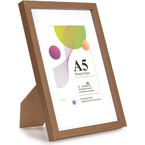 Cadre photo marron A5 - 21 x 14,8 cm - Cadre photo en bois avec passe-partout de 15,2 x 10,2 cm - Avec support de table ou suspension murale (1/5)