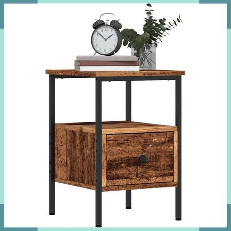 Table de chevet - 857263 - Vieux bois - Bois d'ingénierie & fer - Lot 2 pcs (1/5)