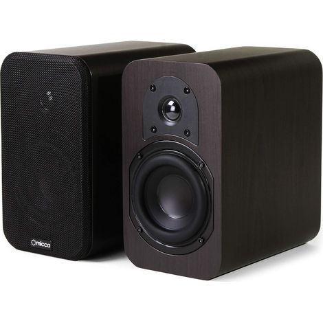 Paire d'enceintes d'étagère avec woofer de 10,2 cm et Tweeter en Soie (Noyer foncé, Paire) (1/5)