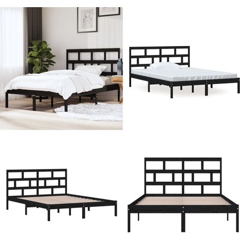 Cadre de lit sans matelas noir bois massif - Cadre De Lit - Lit Double - Lit En Bois - Lit Design - Literie - Home & Living (1/5)