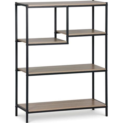 Étagère bibliothèque - JUANIO - Multifonctionnelle - Effet bois - Structure métallique noire - 75x30x100 cm (1/4)