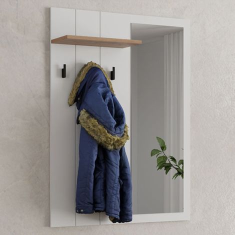 Mobile da Ingresso Kaikou, Specchio Incluso, un Ripiano, Appendiabiti, 77x20x102h cm Bianco (1/5)