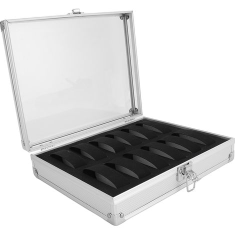 Boîte de rangement rectangulaire en aluminium à 12 compartiments pour montres et bijoux, avec côtés en suédine, idéale pour la maison. (1/5)