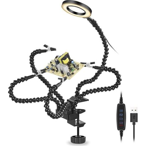Unterstützt das Löten von Leiterplatten mit der dritten Hand durch einen PCB-Platinenhalter mit 5 flexiblen Armen und einer Vergrößerungslampe mit 3 einstellbaren Lichtstufen. (1/5)