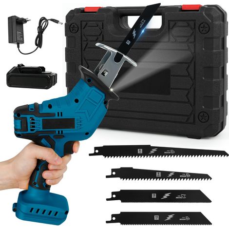 Scie Sabre Sans Fil Compatible avec 18V, Scie Egoîne Electrique Sans Fil avec Verrou De Sécurité et Lumière LED, 0-3000Spm, 4 Lames (Avec batterie et chargeur de 1,5 Ah) (1/5)