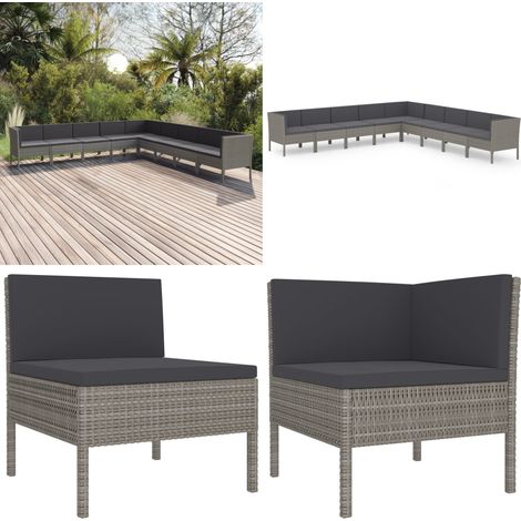 Salon de jardin 9 pcs avec coussins Résine tressée Gris - Salon De Jardin - Mobilier De Jardin - Set De Salon De Jardin - Meubles D'extérieur - Résine Tressée - Home & Living