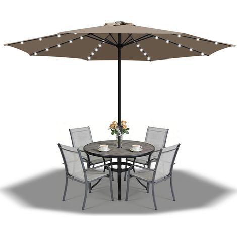 Randaco 3.5m Sonnenschirm UV50+ Sonnenschutz Gartenschirm Strandschirm LED Solar, ohne knickbar, Schirmtuch mit PA-Beschichtung, Taupe (1/5)