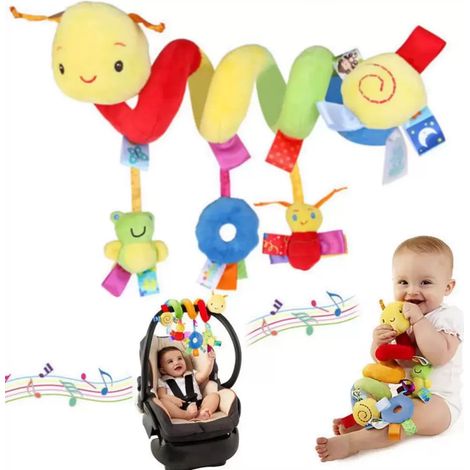 Hochet en spirale en peluche douce - Un joli jouet à suspendre qui tinte et s'accroche facilement aux sièges auto et aux tapis de jeu (1/5)
