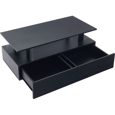 Tavolino da caffè LED nero in acrilico con 2 cassetti e vano aperto 100 x 50 x 42,5 cm MODENUIT (1/5)