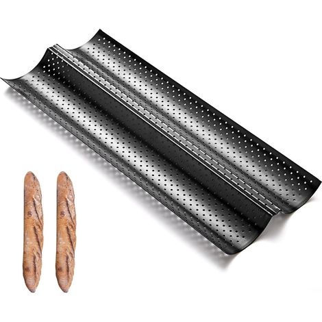 Teglia per baguette - Teglia da forno per baguette - Teglia da forno - Teglia per pane - Teglia da forno 15x6,3 pollici - Utensili da forno - Acciaio al carbonio - Nero (1/5)