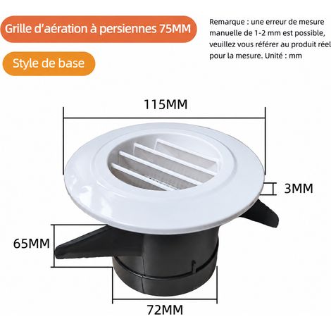 Bouche d'aération circulaire VMC 75 mm à persiennes inclinées modèle n°14 14 75mm 11,5 × 11,5 × 6,5 cm 60 g – Livraison gratuite