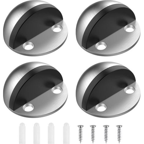 Butée de porte en acier inoxydable 4 pièces et butée de porte de sol adhésive pour déflecteur, argent