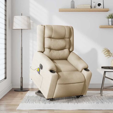 Maison Exclusive - Poltrona Alzapersona Massaggiante Elettrica Crema in Tessuto