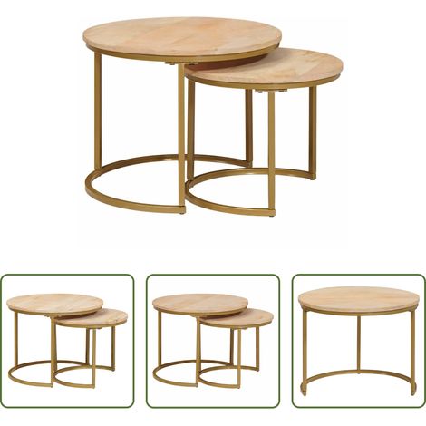 Couchtisch Set - Nesting-Couchtische 2 pcs Braun Massivholz Mango und Stahl (1/5)