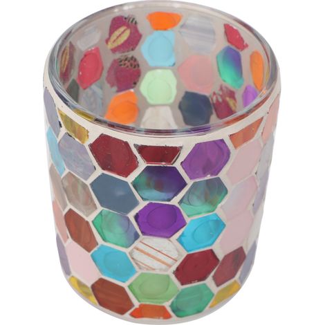 Porte-bougie artisanal en verre teinté pour décoration de mariage, événement festif et ambiance romantique avec bougie chauffe-plat (1/5)