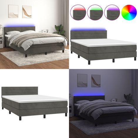 Sommier à lattes de lit avec matelas LED Gris foncé 140x190 cm - Lit Capitonné - Lit Design - Lit Avec Éclairage Led - Matelas À Ressorts Ensachés - Tête De Lit Ajustable - Home & Living (1/5)