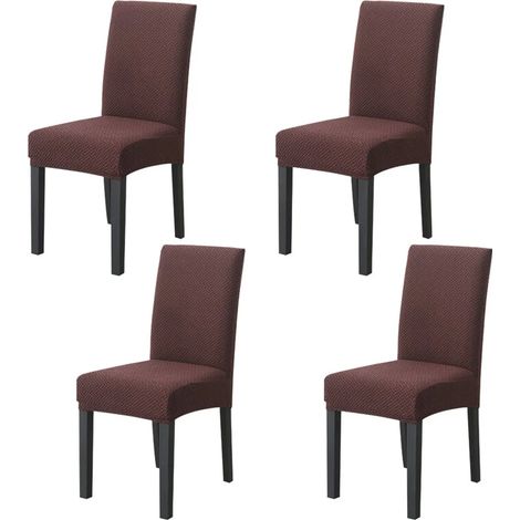 Housses de chaises de salle à manger, lot de 4, modernes, extensibles et élastiques, en jacquard tricoté, amovibles et lavables, marron foncé (1/5)