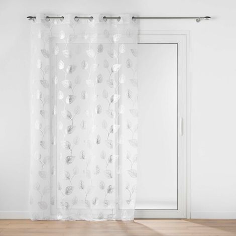 Douceur D'Intérieur – Voilage à œillets 140 x 240 cm – Voile sablé 100% polyester – Imprimé métallisé argent – Pour filtrage de lumière subtile (1/4)