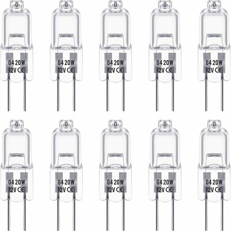 Pack of 10 G4 12V 20W Warm White 3000K 350LM Dimmable Transparent Halogen Bulbs