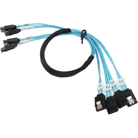 Câble de transmission MINI SAS vers 4 SATA pour connexion à un disque dur SSD, un ordinateur ou un serveur. Câble de données haute vitesse 7 broches vers 4 SATA, longueur 50 cm (1,6 pi). (1/5)